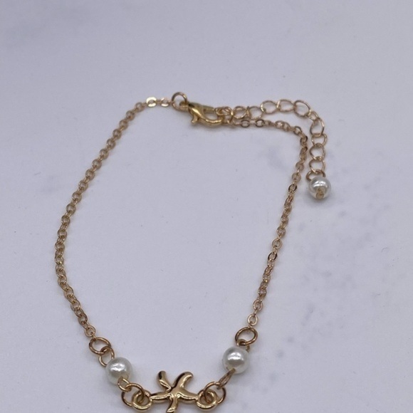 Starfish Tassel Gold Tone Bracelet With Faux Pearl Accents Adjustable Chain - Picture 3 of 6